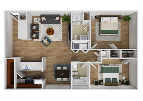 Floor plan for 2 beds, 2 baths, 960 sqft